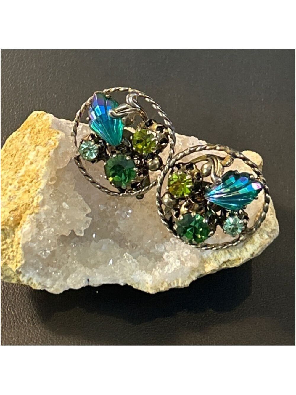 Women's Beautiful Star Earrings Green/Blue Rhinestone Clip-on One Size